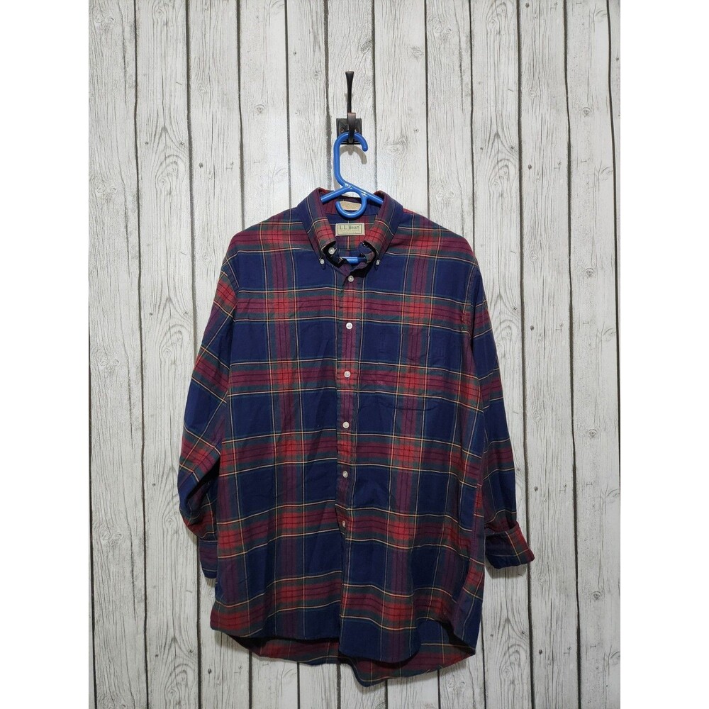 Vtg LL Bean Button Down Shirt Flannel Mens 16 1/2-34 Made USA Long Sleeve Plaid